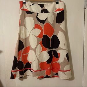 Cato Women's Midi Skirt Floral Print Red Beige Brown Size 10 Linen Blend